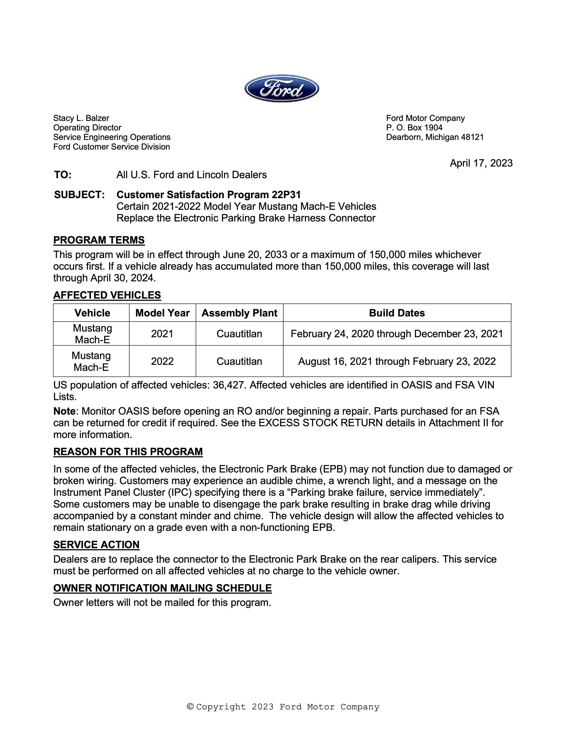 Ford Mustang Mach-E CSP 22P31 - Replace the Electronic Parking Brake Harness Connector 22P31Bull3