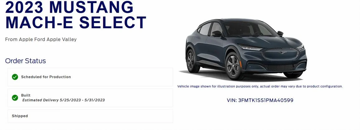 Ford Mustang Mach-E Build week 5/1/23 Order Built