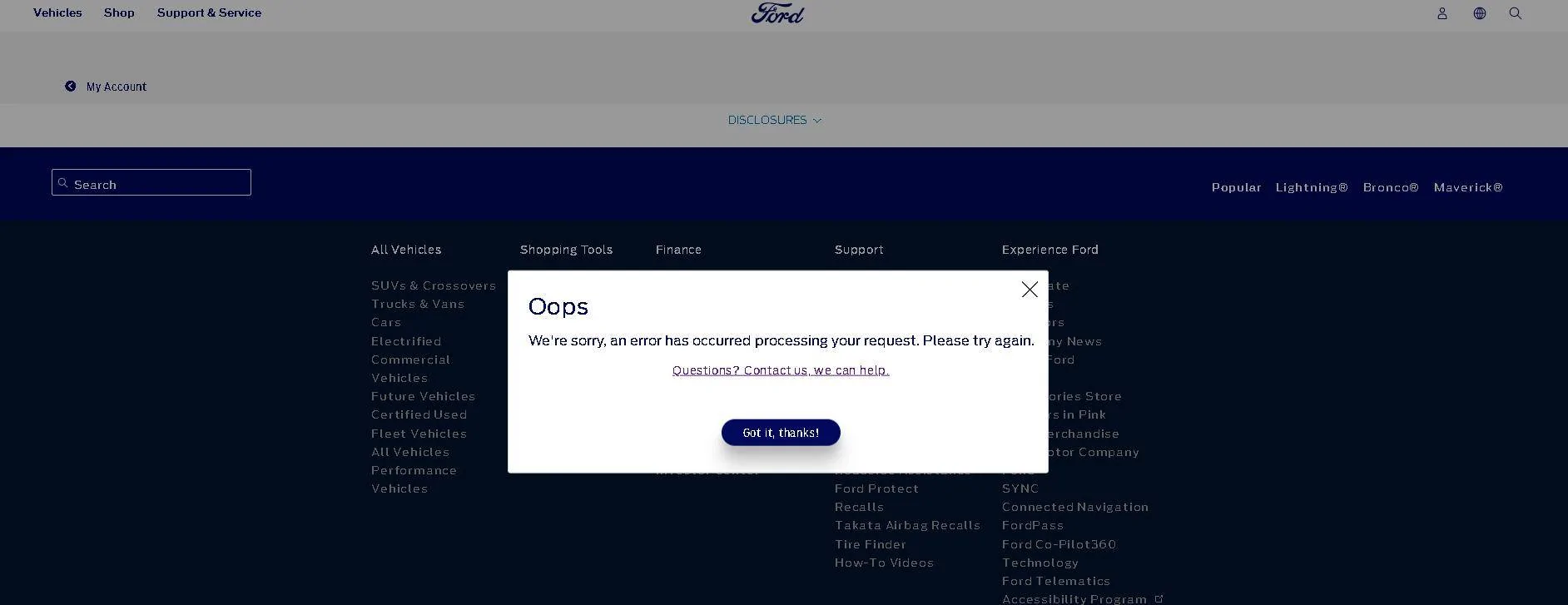 Ford Mustang Mach-E Error when trying to access "Connected Services" on both Ford App and Web 1683917007180