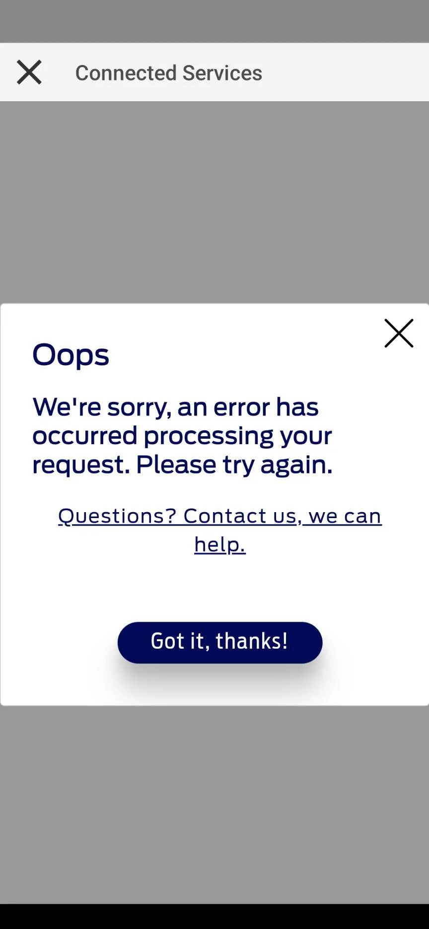 Ford Mustang Mach-E Error when trying to access "Connected Services" on both Ford App and Web Screenshot_20230514-202526