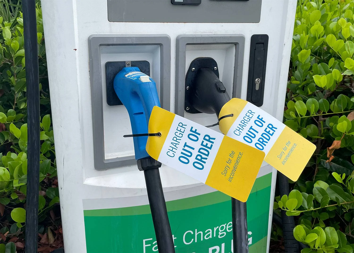 Ford Mustang Mach-E SAE is developing charging reliability (and other EV) standards and training. EV-DC-Fast-Charger-Out-of-order-Plugged-in-Stock-Chargedevs-1-1